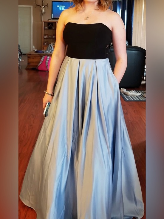 Blondie Nites Dresses & Skirts - Blondie Nites Strapless Black Bodice with Light Blue Skirt Evening Gown